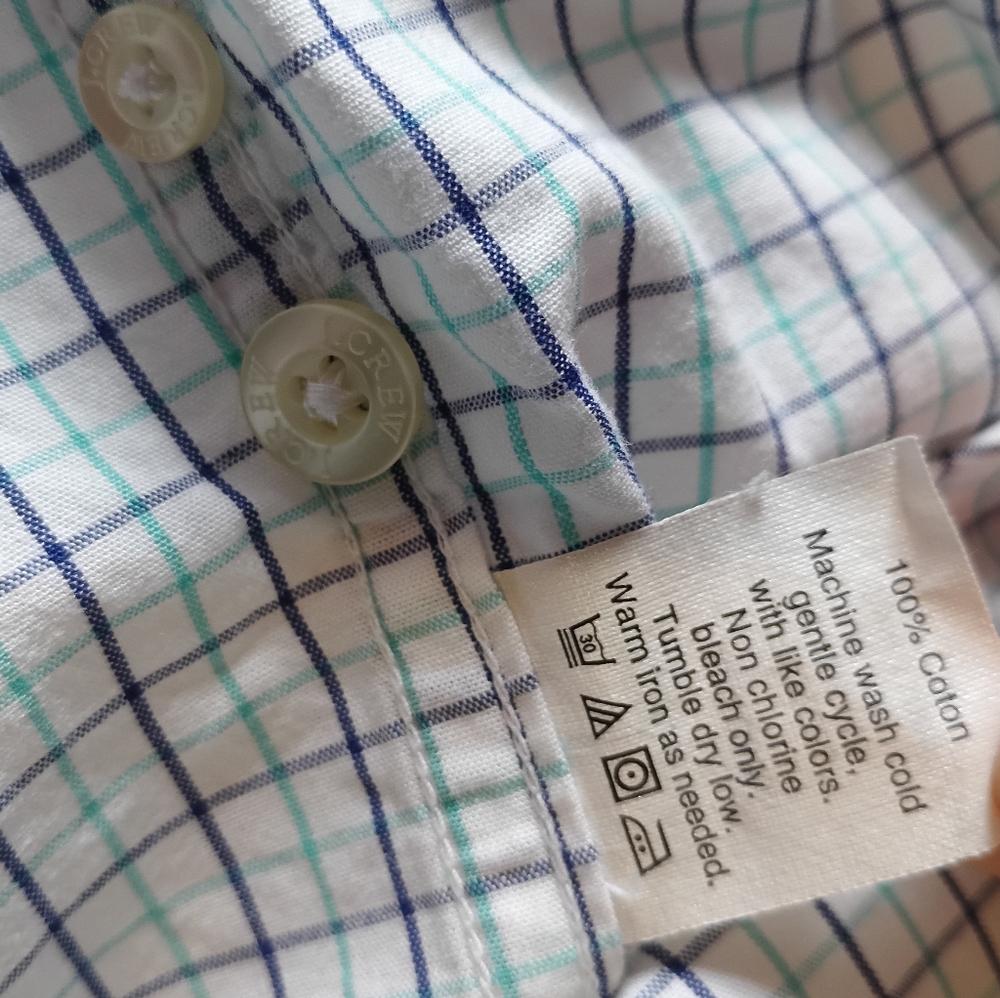 Tailored by J. Crew Large Button down white And green blue Line Long Sleeve - Picture 9 of 13